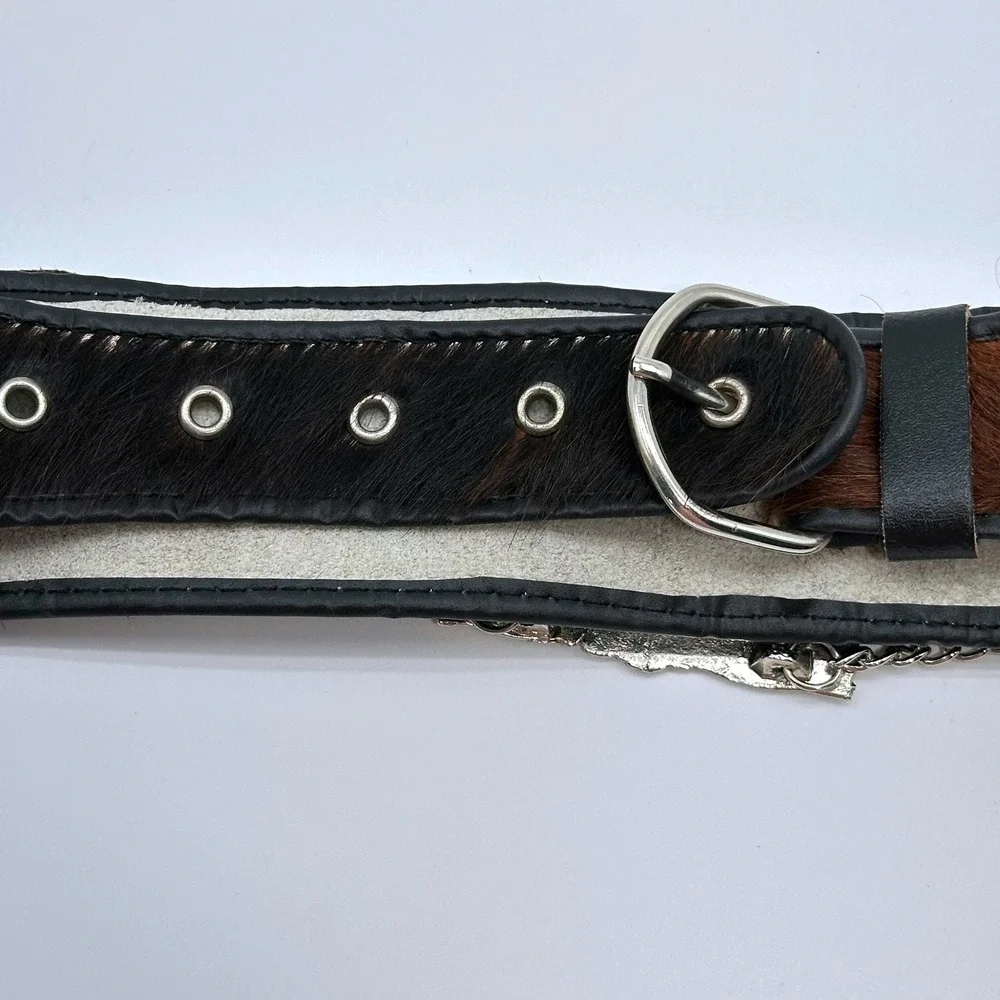 Vintage Gaucho Pony Hair Leather Coin Belt Argentina 100 Pesos Silver Chain